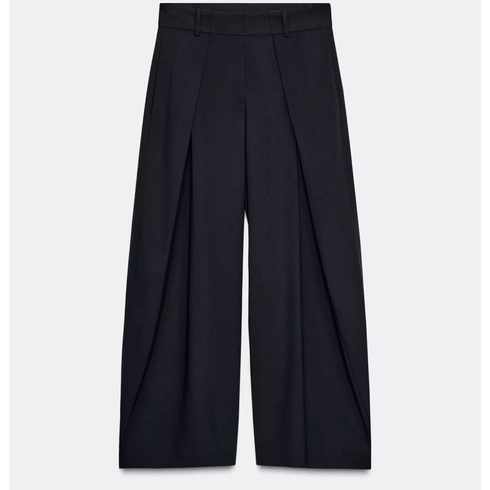 Zara Black Wide-Leg Pleated Trousers - Picture 2 of 4